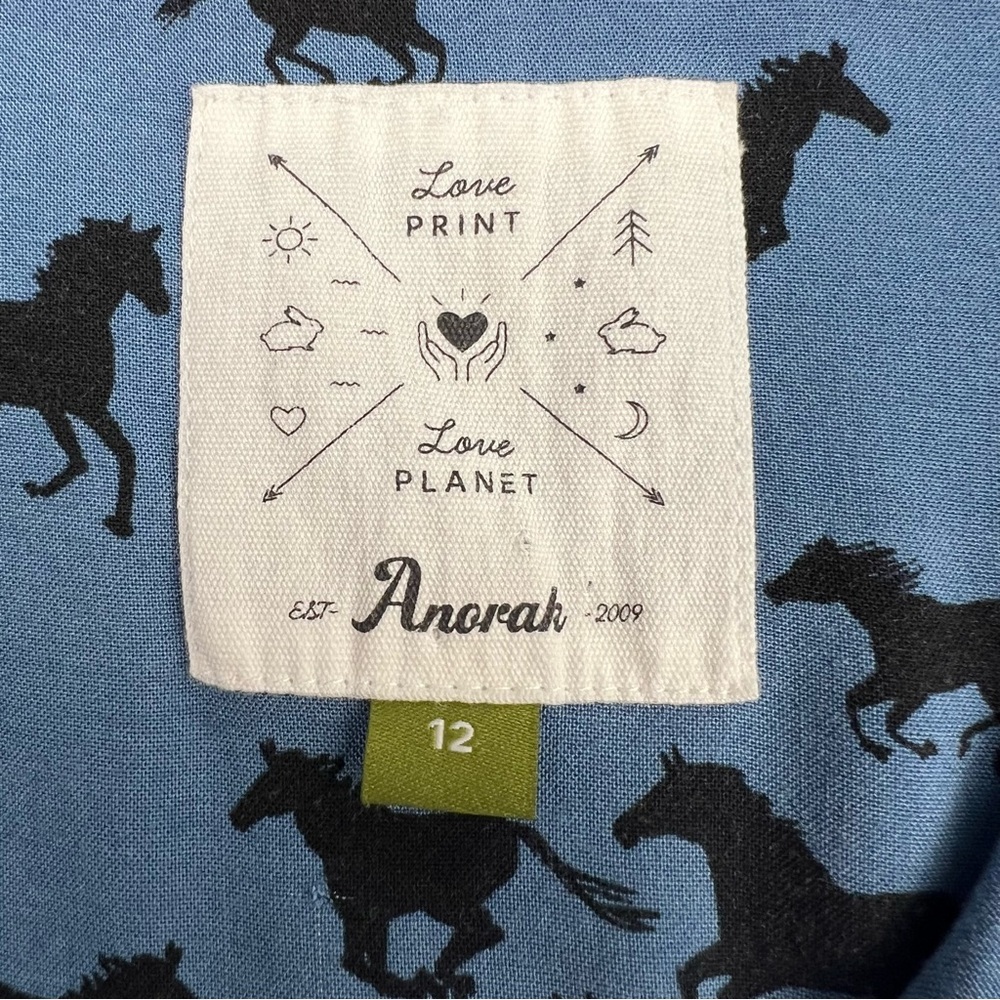 Anorak Horse Print Babydoll Tie Back Dress size 12 Blue Multi Twee Westerncore - Picture 6 of 11